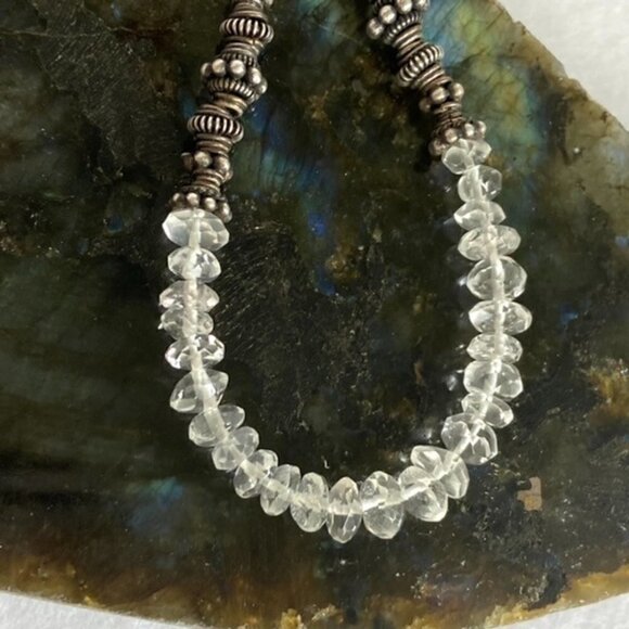 Sterling Silver 925 Labradorite & Quartz Beaded Necklace 17" Hook Closure 21g - Picture 13 of 16